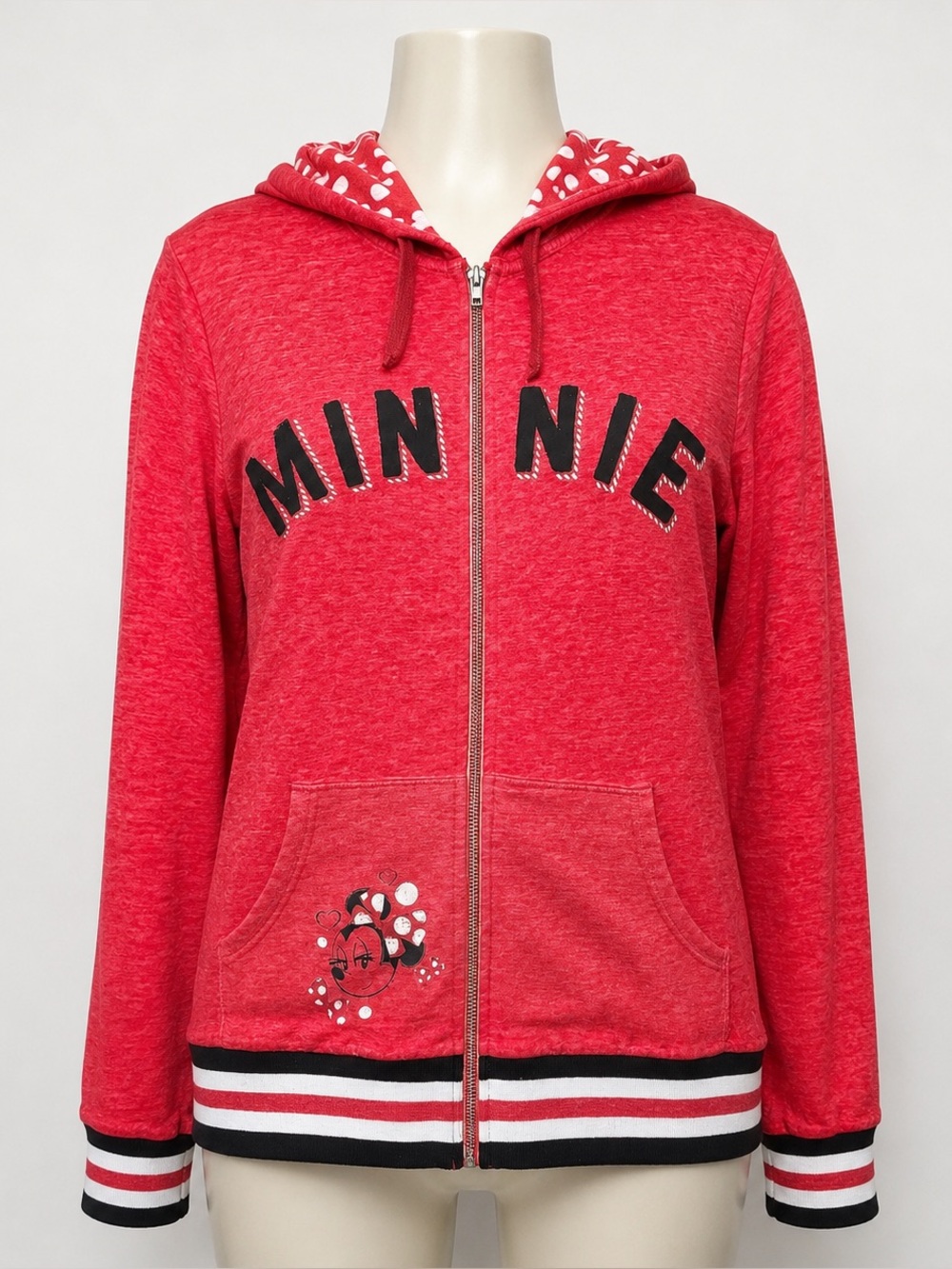 Disney Parks Womens Large Hoodie Full Zip Lightweight Jacket Red Minnie Mouse